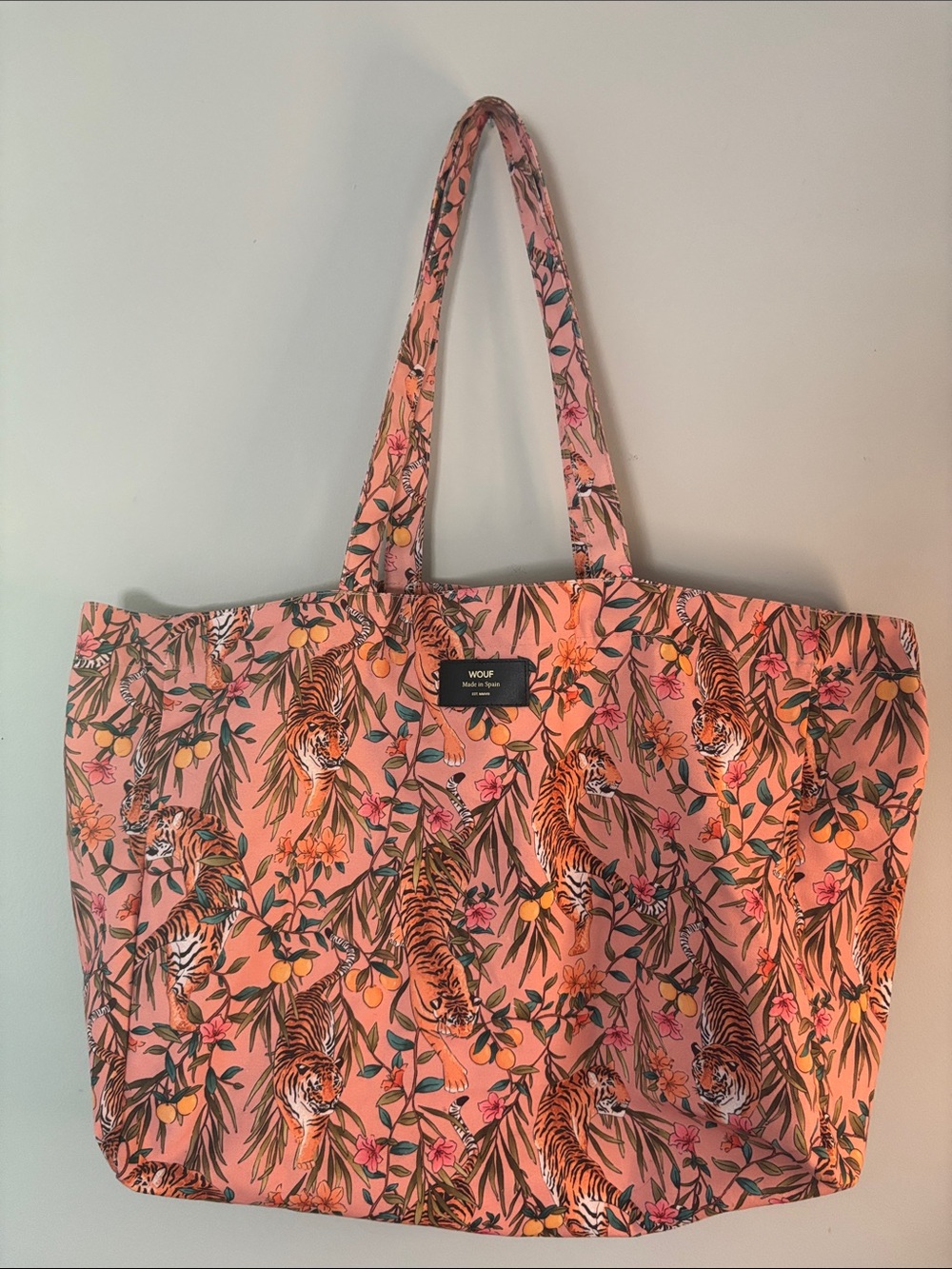Wouf Made in Spain Recycled floral tiger tote coral peach orange